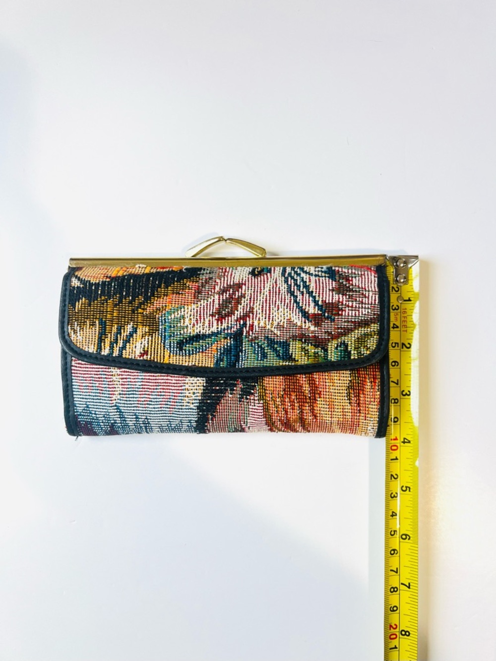 Vintage Floral Cat Tapestry Wallet 90’s Boho Chic Gold Tone Kiss Lock Clutch - Picture 5 of 13